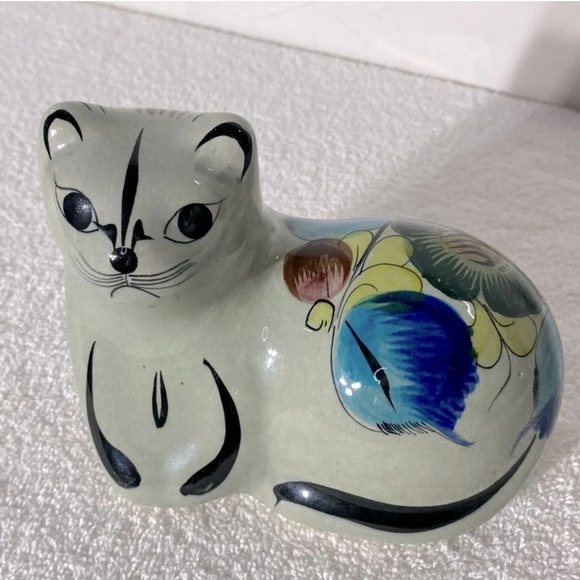 Vintage Tonala Mexico Folk Art Grey Painted Ceramic Cat Statue - Picture 16 of 16